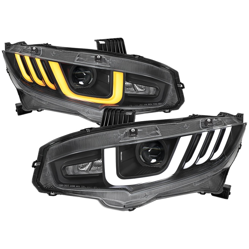 2016-2021 Honda Civic LED Headlights LED Sequential Turn Signal Matt Black