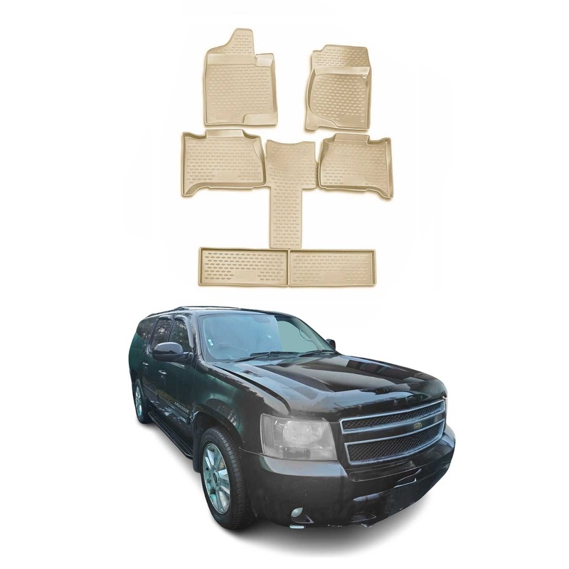 2007-2014 Chevrolet Suburban Floor Mats Liners Full Set All Weather Beige