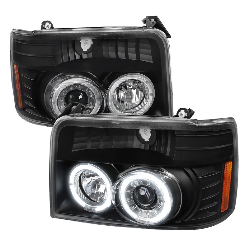 1992-1996 Ford F-150 F-250 F-350 Bronco Dual Halo Headlights – V2 Black