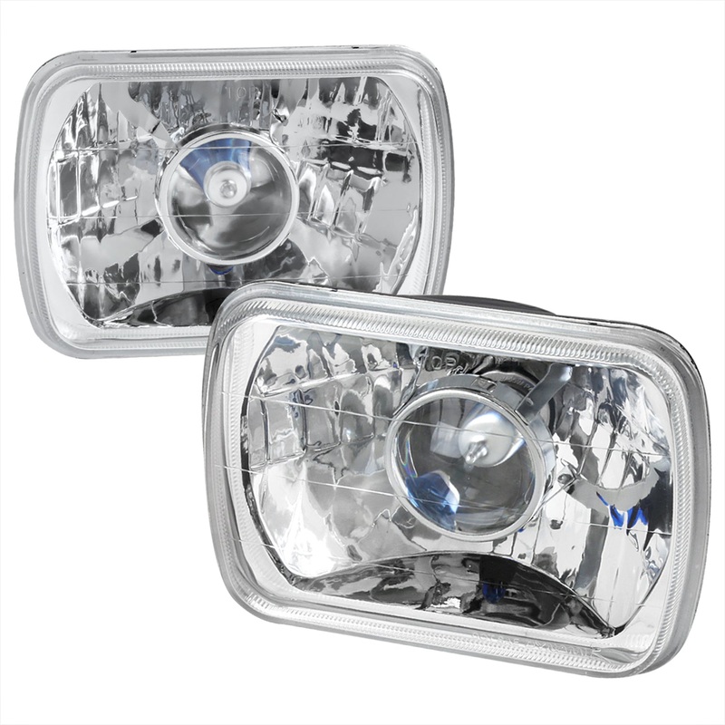 Universal 7×6 H4 Projector Headlights Chrome Housing/Clear Lens