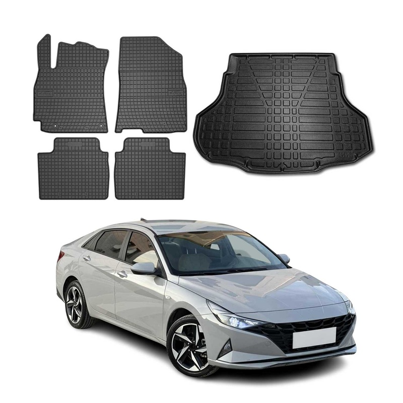 2021-2025 Hyundai Elantra Sedan Floor Mats & Cargo Liner Full Set All Weather Black
