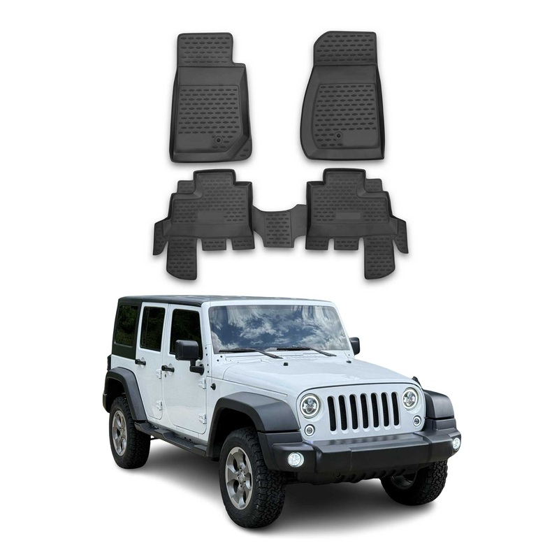2007-2013 Jeep Wrangler Floor Mats Liners Full Set All Weather 4 Door Black