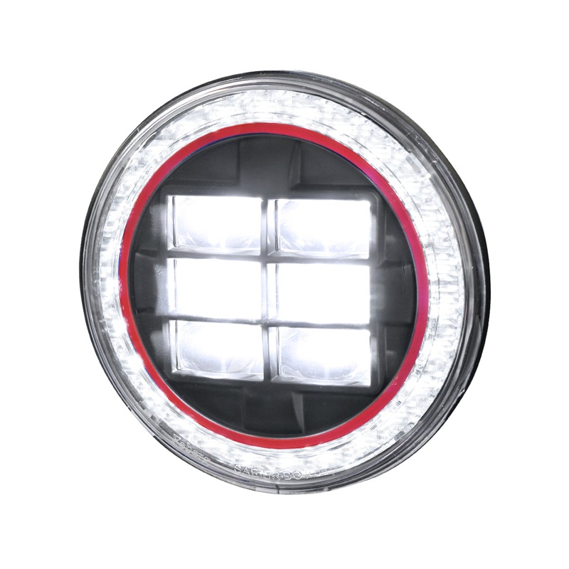 Universal 7 Round Cree LED Red Rim Halo Projector Headlight – 1PC Matt Black