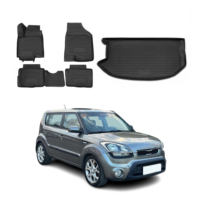 2010-2013 Kia Soul Floor Mats & Cargo Liner Full Set All Weather Black