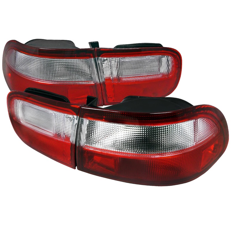 1992-1995 Honda Civic Tail Lights Chrome Housing/Red Clear Lens