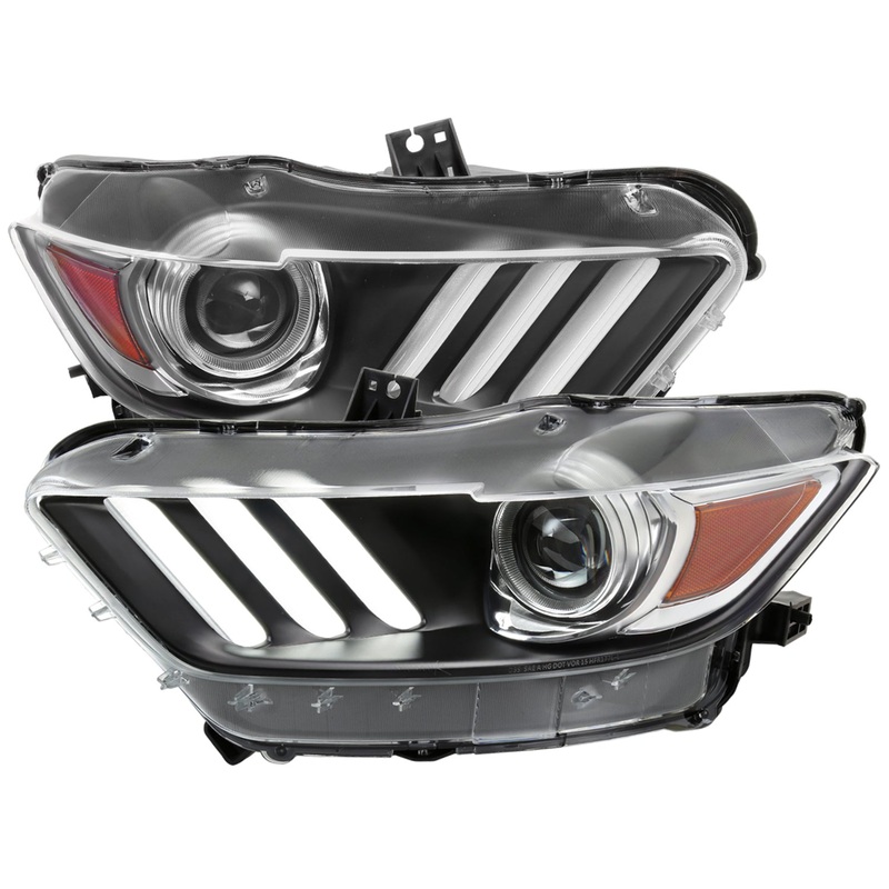 2015-2017 Ford Mustang / 18-2020 Shelby Strip LED Xenon HID Headlights Black