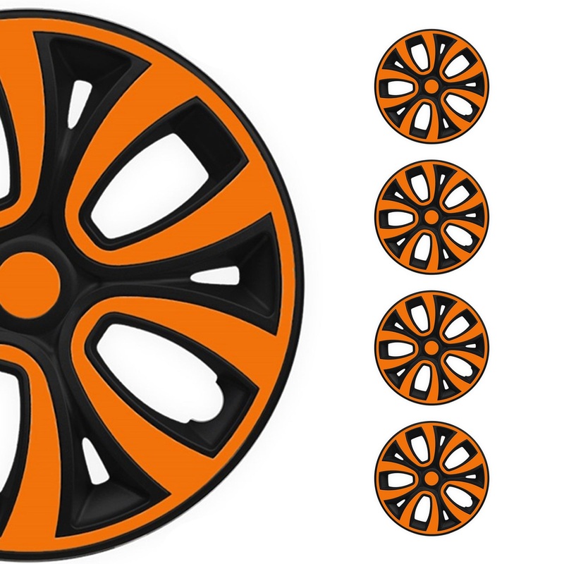 15 Set of 4x Wheel Covers Matt Black Orange Snap On Hub Caps fit R15 Steel Rim
