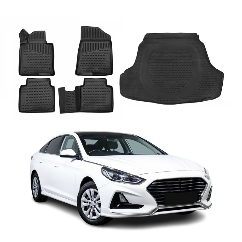 2015-2019 Hyundai Sonata Floor Mats & Cargo Liner Full Set All Weather Black