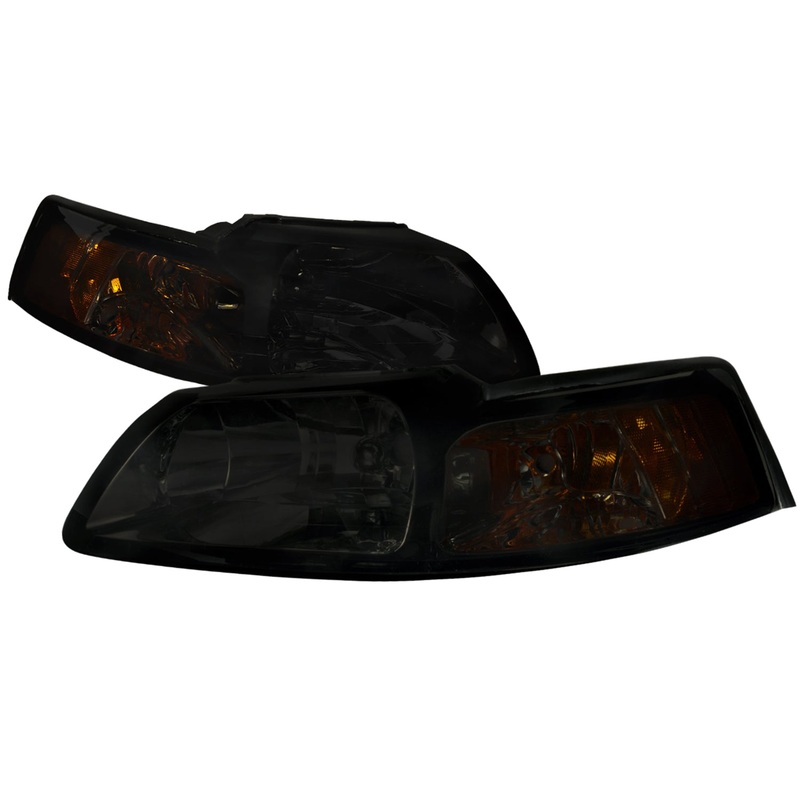 1999-2004 Ford Mustang Factory Headlights w/Amber Reflectors Chrome/Smoke