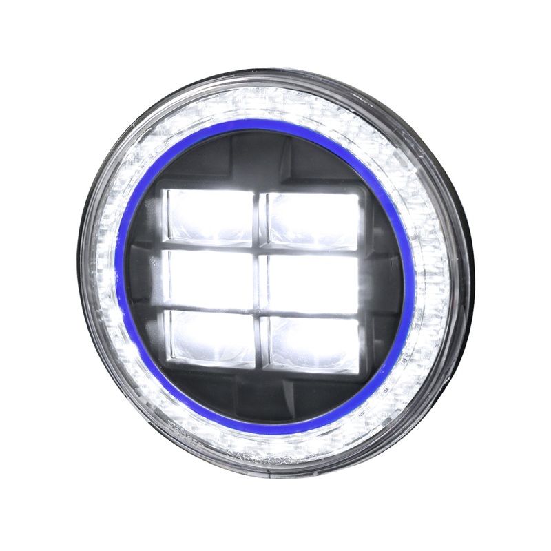 Universal 7 Round Cree LED Blue Rim Halo Projector Headlight – 1PC Matt Black
