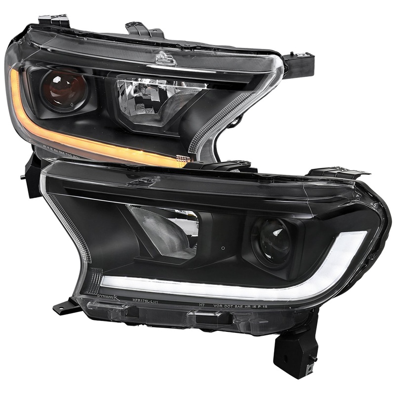 2019-2022 Ford Ranger Sequential LED Bar Projector Headlights Matt Black