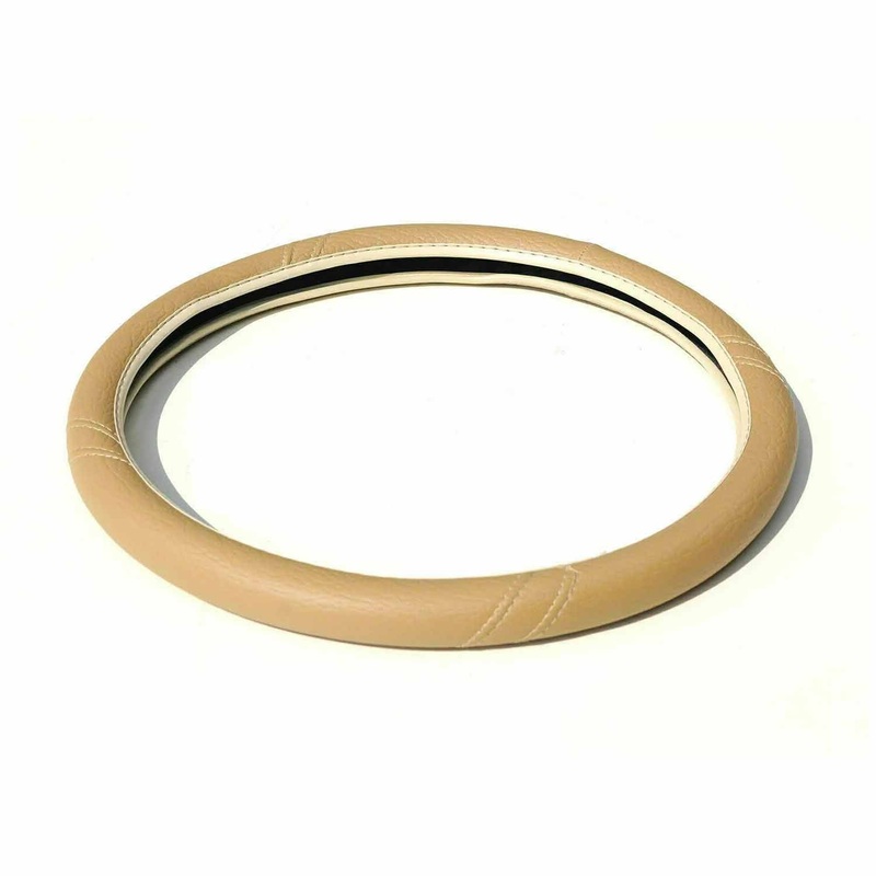 14.5-15.5 Steering Wheel Cover Dark Beige Leather Anti-slip Breathable
