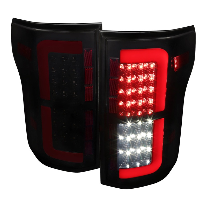 2015-2020 Ford F-150 Red LED Bar Tail Light Assembly Glossy Black/Smoke Lens