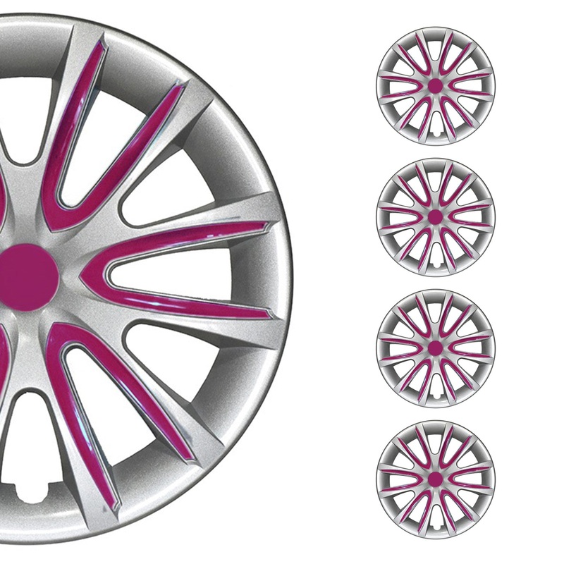 15 Set of 4 Pcs Wheel Covers Gray with Violet Hub Caps fit R15 Tire Steel Rim