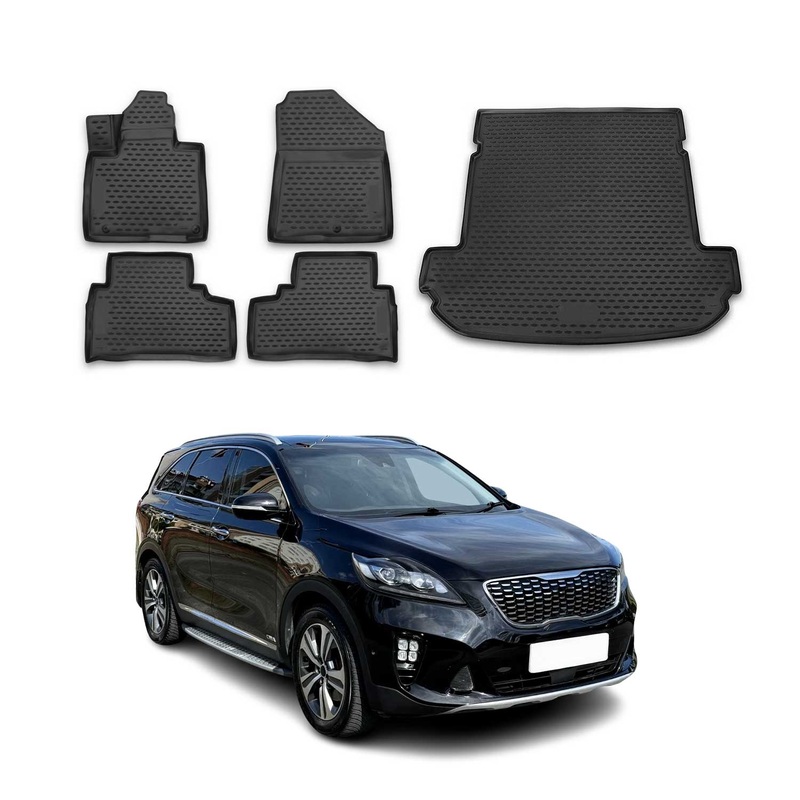 2016-2020 Kia Sorento Floor Mats & Cargo Liner Full Set All Weather Black