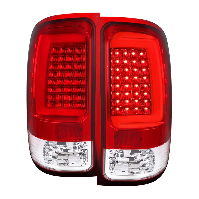 2007-2013 GMC Sierra 1500 2500HD 3500HD C-Bar LED Tail Lights Chrome/Red Clear