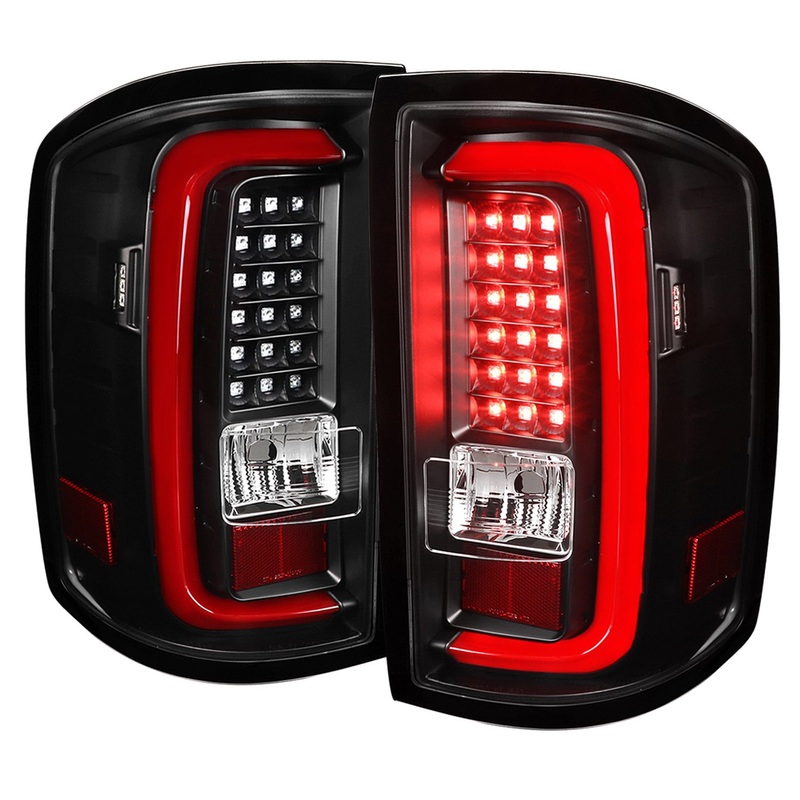 2014-2018 GMC Sierra 1500/2500HD/3500HD Red Bar LED Tail Lights Black/Clear