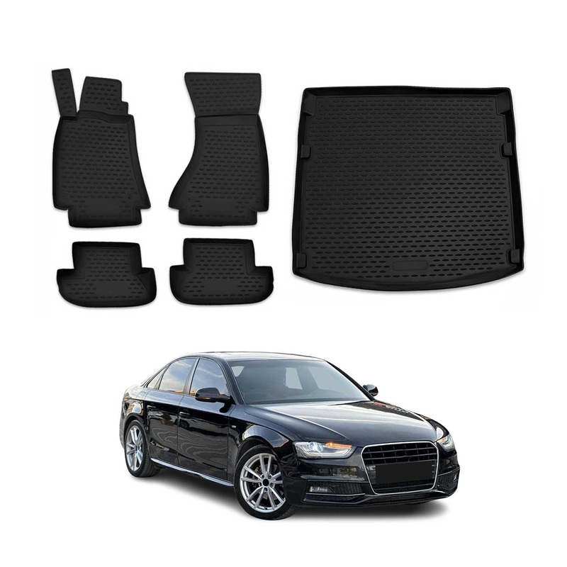 2009-2016 Audi A4 S4 Sedan Avant Floor Mats & Cargo Liner Full Set All Weather Black