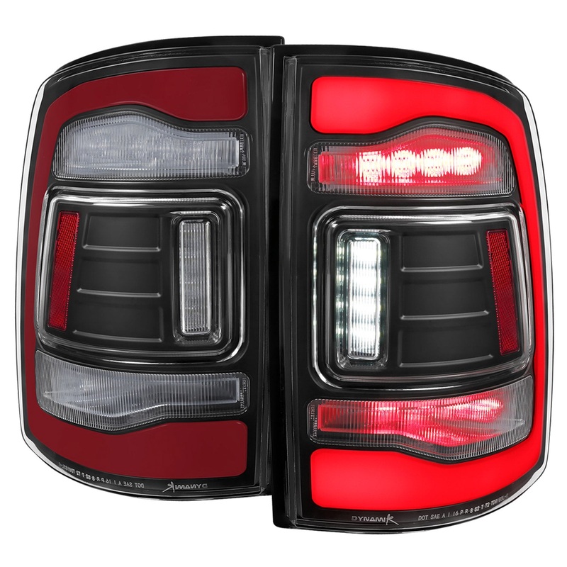 2013-2018 RAM 1500/2500/3500 Sequential Signal LED Tail Lights Black/Clear