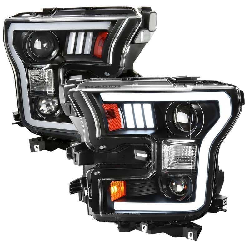 2015-2017 Ford F-150 LED Bar Projector Headlights – RS Matte Black / Clear