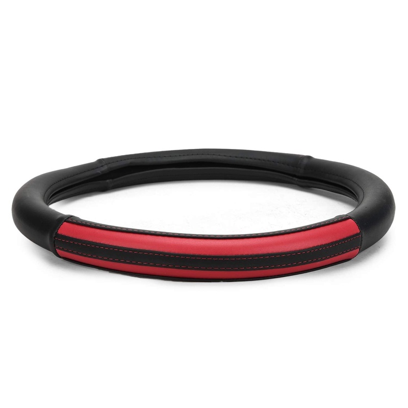 ExtraGrip2stripe Anti-Slip Car Steering Wheel Cover Compatible with Maruti Suzuki Dzire (2008-2012), (Black/Red)