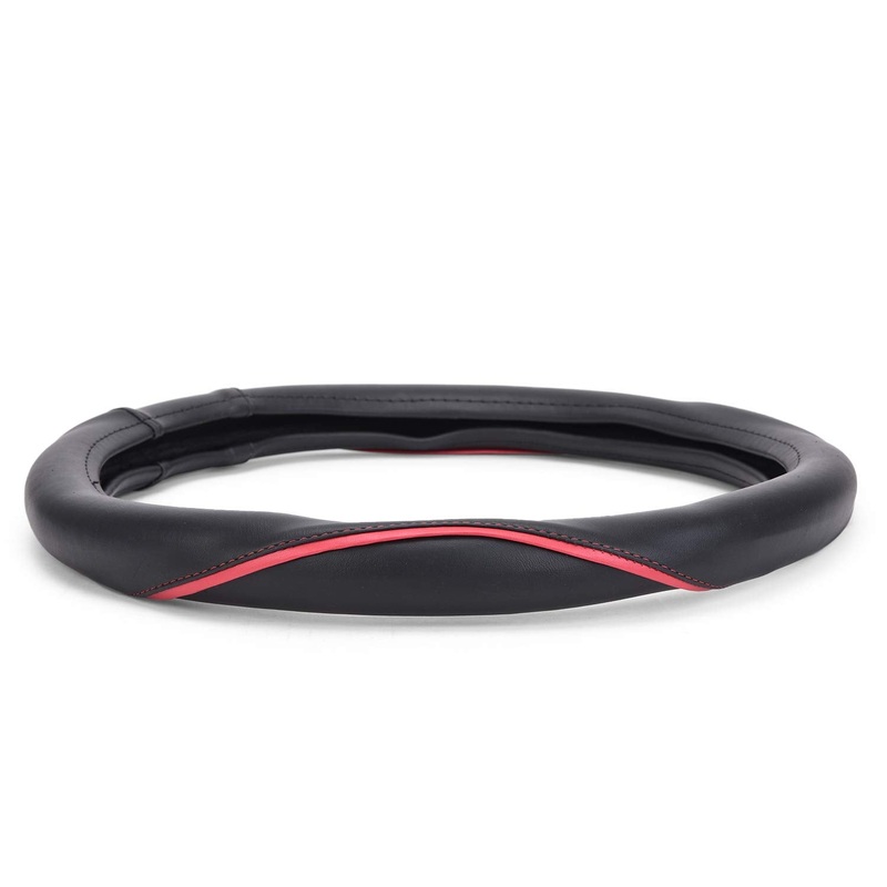 ExtraGripWave Anti-Slip Car Steering Wheel Cover Compatible with Maruti Suzuki Dzire (2017-2020), (Black/Red)