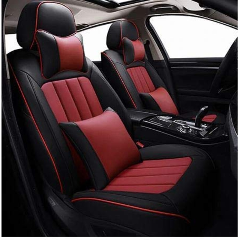 Leatherette Custom Fit Front and Rear Car Seat Covers Compatible with Honda City (2014-2019), (Black/Red)