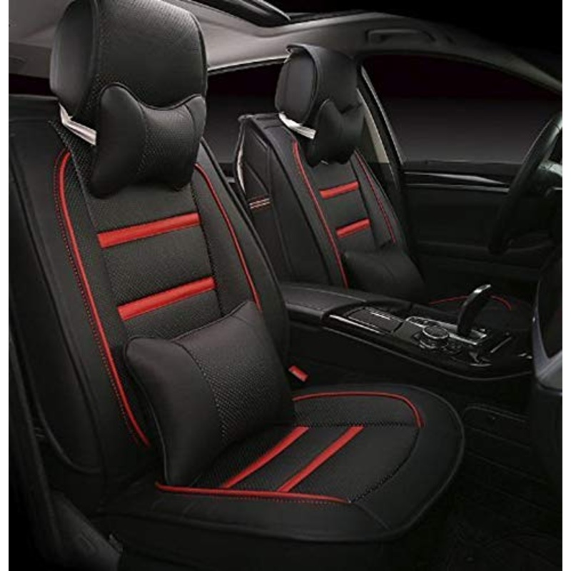 Leatherette Custom Fit Front and Rear Car Seat Covers Compatible with Honda Jazz (2015-2020), (Black/Red)
