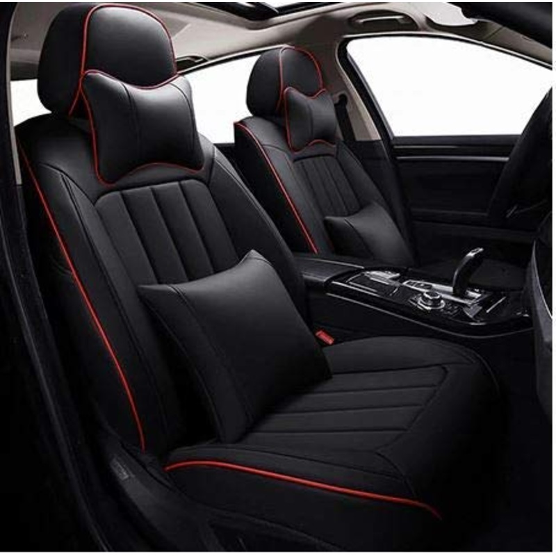 Leatherette Custom Fit Front and Rear Car Seat Covers Compatible with Hyundai i20, (Black/Red)
