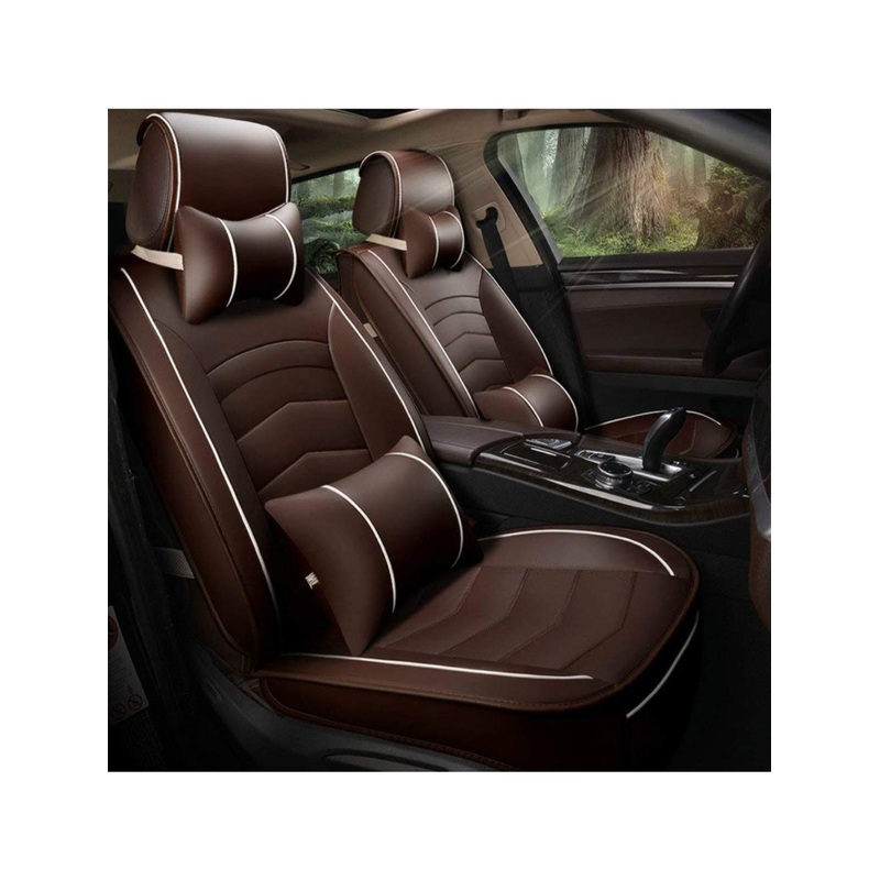 Leatherette Custom Fit Front and Rear Car Seat Covers Compatible with Hyundai Verna Fluidic (2011-2016), (Coffee/White)