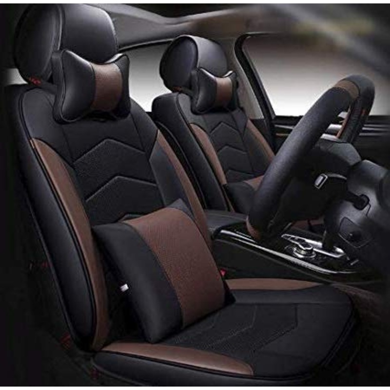 Leatherette Custom Fit Front and Rear Car Seat Covers Compatible with Maruti Alto K10 (2010-2014), (Black/Coffee)