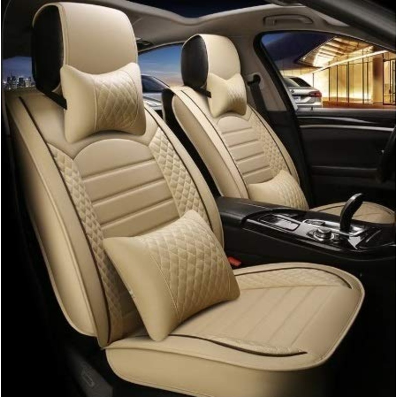 Leatherette Custom Fit Front and Rear Car Seat Covers Compatible with Maruti Ignis, (Beige/Coffee)