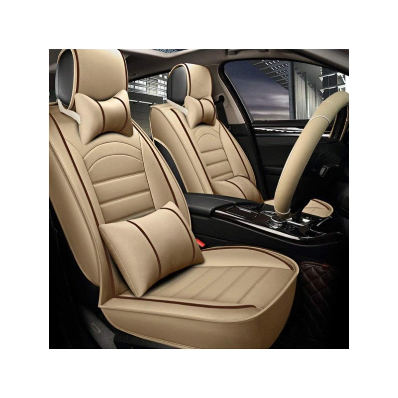 Leatherette Custom Fit Front and Rear Car Seat Covers Compatible with Tata Tigor, (Beige/Coffee)