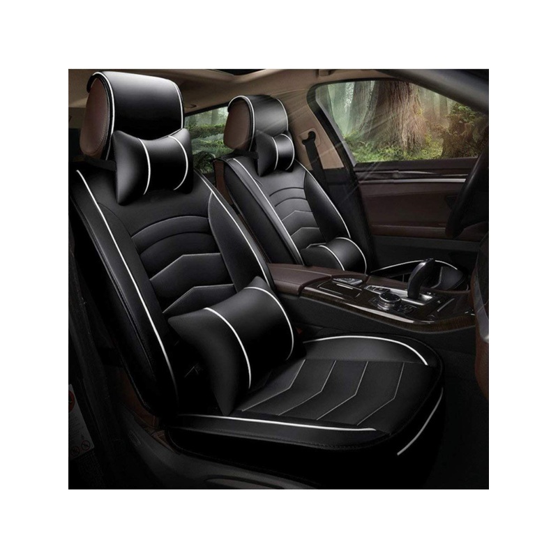 Leatherette Custom Fit Front and Rear Car Seat Covers Compatible with Ford Freestyle, (Black/White)