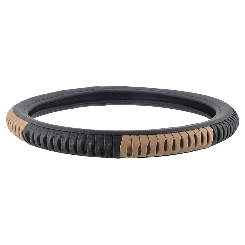 EleganceGrip Anti-Slip Car Steering Wheel Cover Compatible with Mahindra Xylo, (Black/Beige)