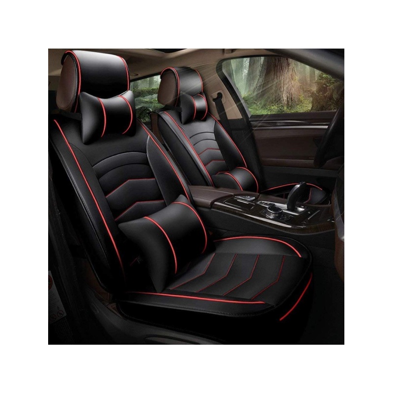 Leatherette Custom Fit Front and Rear Car Seat Covers Compatible with Chevrolet Beat, (Black/Red)