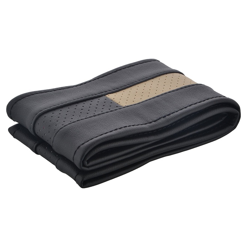Stitchable Car Steering Cover Compatible with Toyota Fortuner (2016-2020), (Black/Beige)