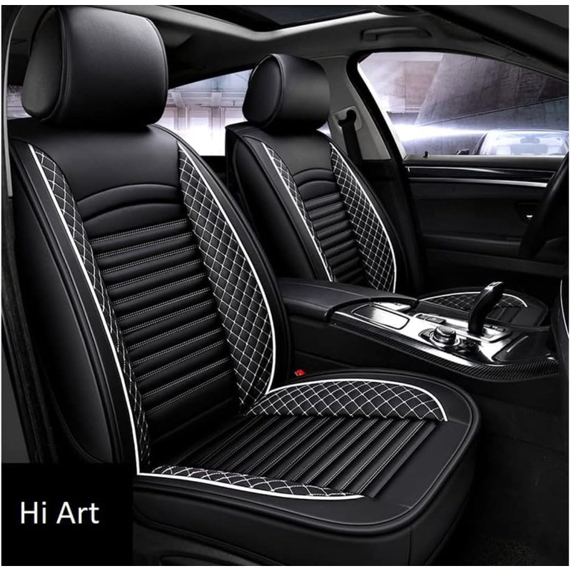 Hi Art Leatherette Custom Fit Front and Rear Car Seat Covers Compatible with Citreon C3, (Black/White)