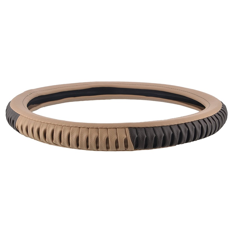 EleganceGrip Anti-Slip Car Steering Wheel Cover Compatible with Chevrolet Enjoy, (Beige/Brown)