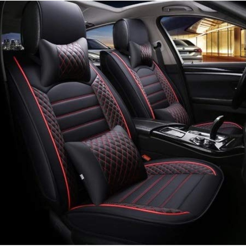 Leatherette Custom Fit Front and Rear Car Seat Covers Compatible with Tata Indigo eCS, (Black/Red)