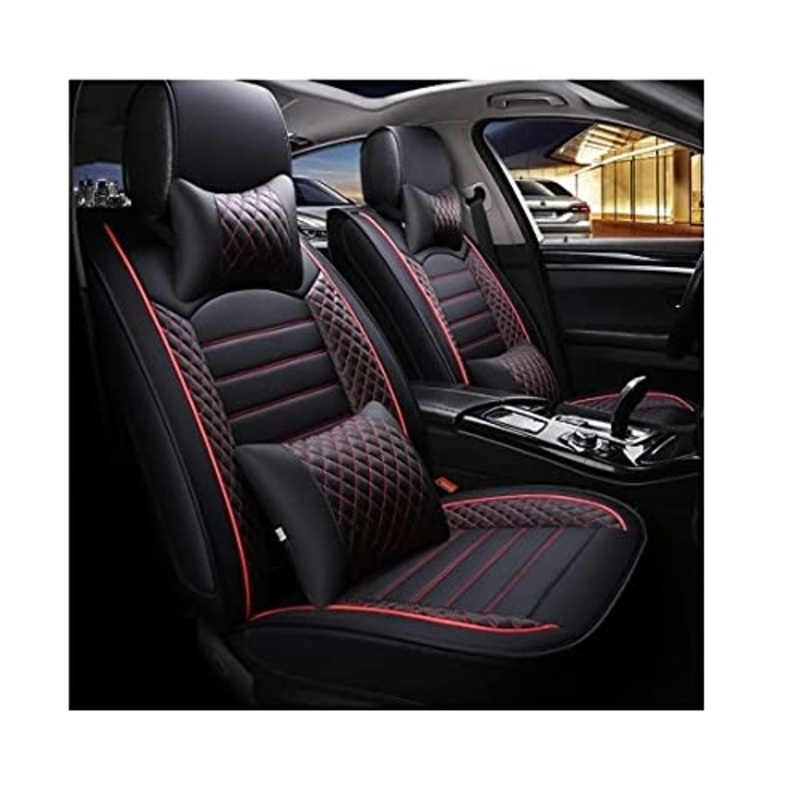 Hi Art Leatherette Custom Fit Front and Rear Car Seat Covers Compatible with KIA Syros 2025 Onwards, (Black/Red)
