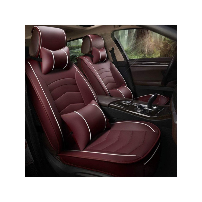 Leatherette Custom Fit Front and Rear Car Seat Covers Compatible with Volkswagen Ameo, (Cherry/White)