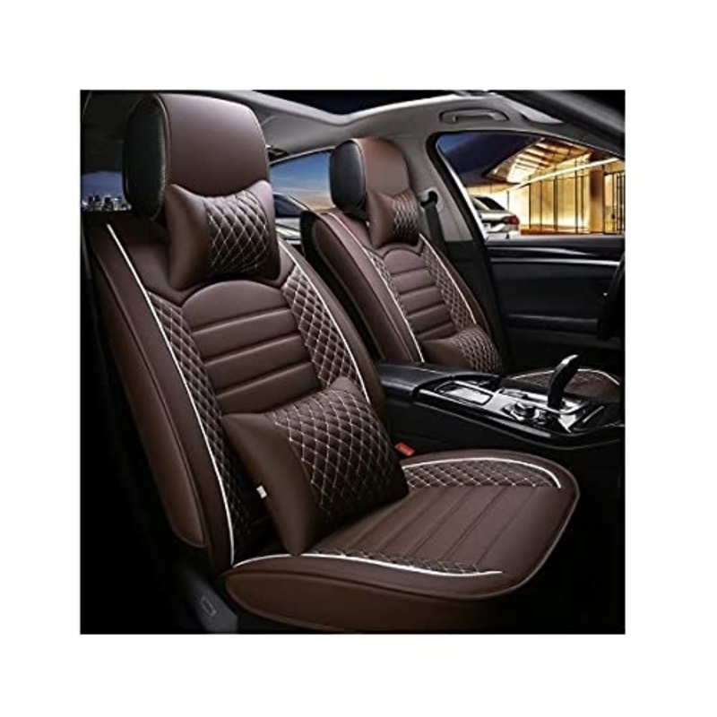 Hi Art Leatherette Custom Fit Front and Rear Car Seat Covers Compatible with Honda Elevate 2023 Onwards, (Coffee/White)